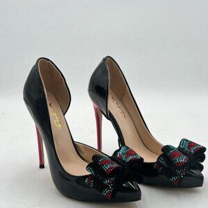 XYD Classic D'Orsay Slip On High Heels for Women Pointed Toe Layered Bows Tipped